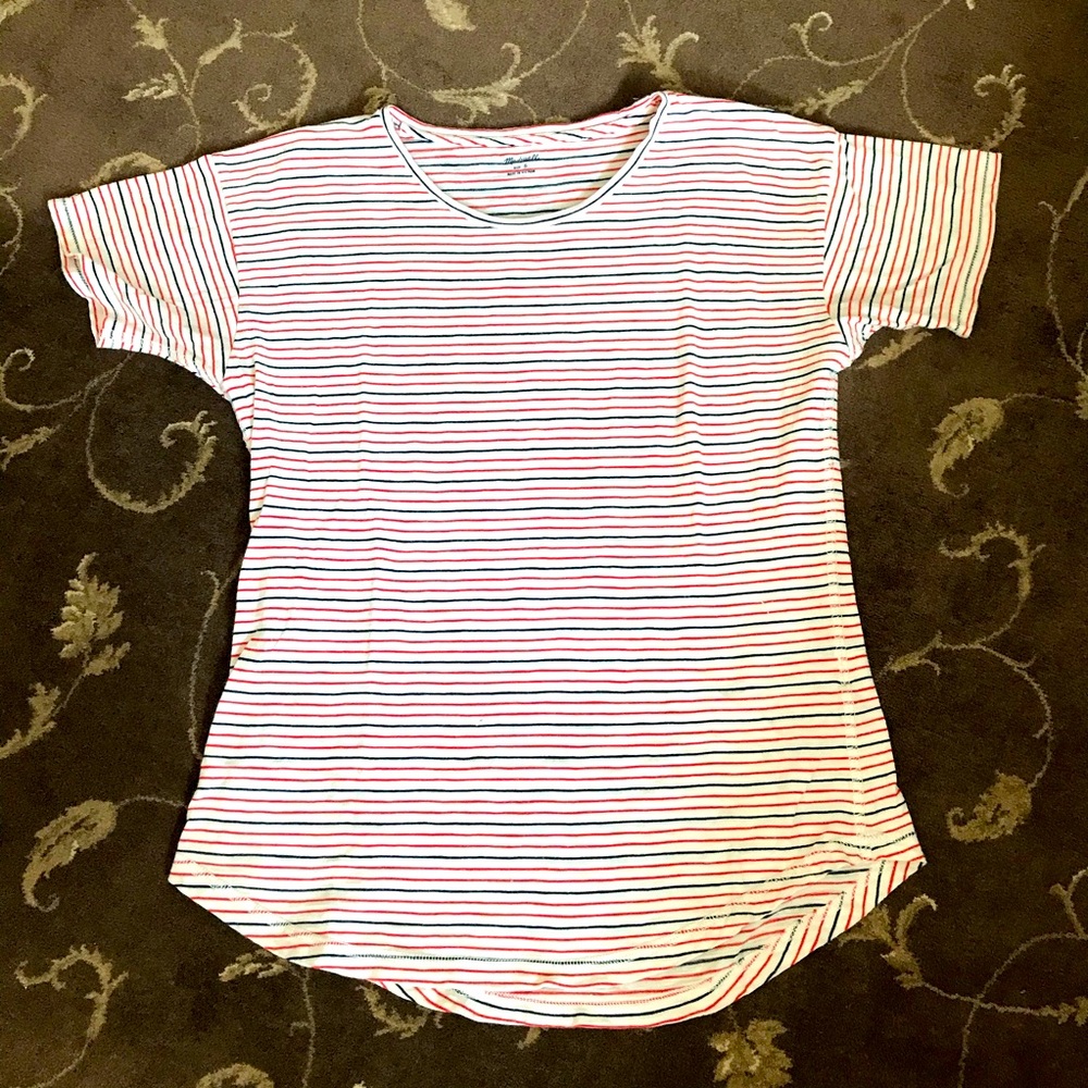 Madewell red white and blue striped tee